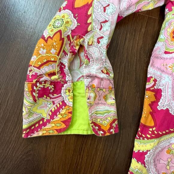 Lauren Ralph Lauren Paisley Cotton Button Up Neon Pink Green Funky Retro Sz M - Picture 7 of 7
